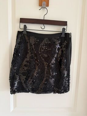 Bedo Black Sequin Lace Mini Skirt
